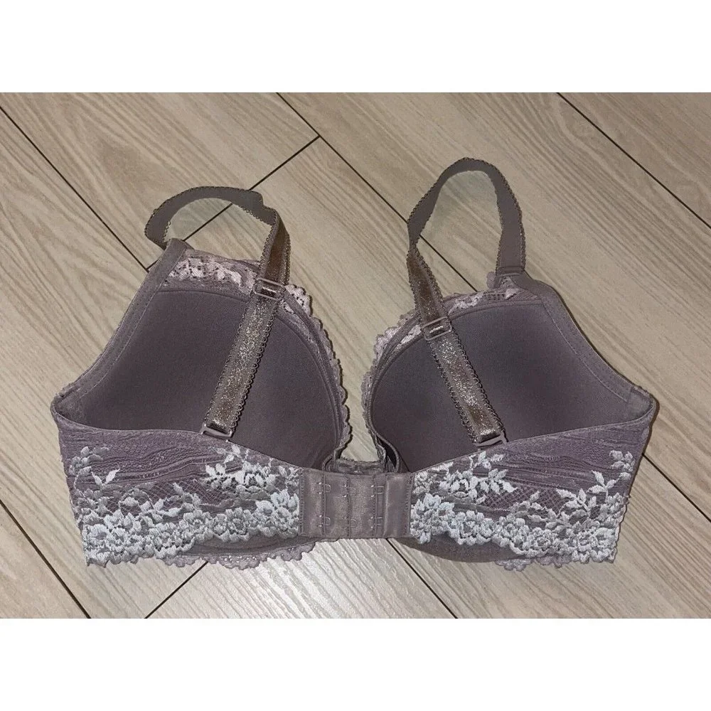 Wacoal 853291 Embrace Lace Contour Bra Lined Underwire Floral Womens 32DD Gray - Picture 4 of 6